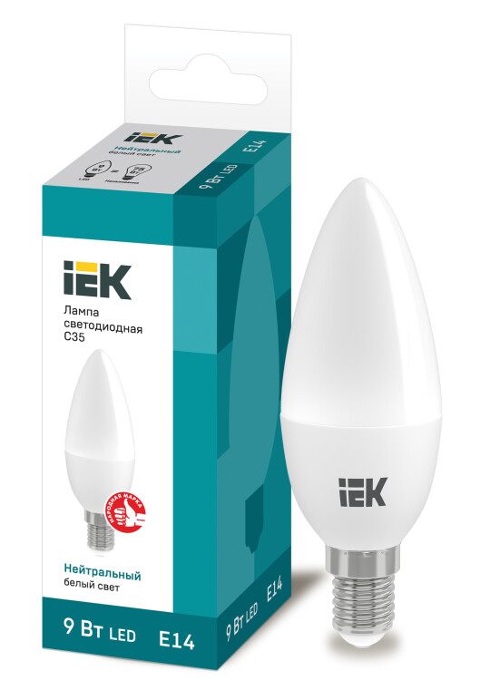 Лампа светодиод. (LED) Свеча Е14  9Вт 810лм 4000К 230В матов. IEK