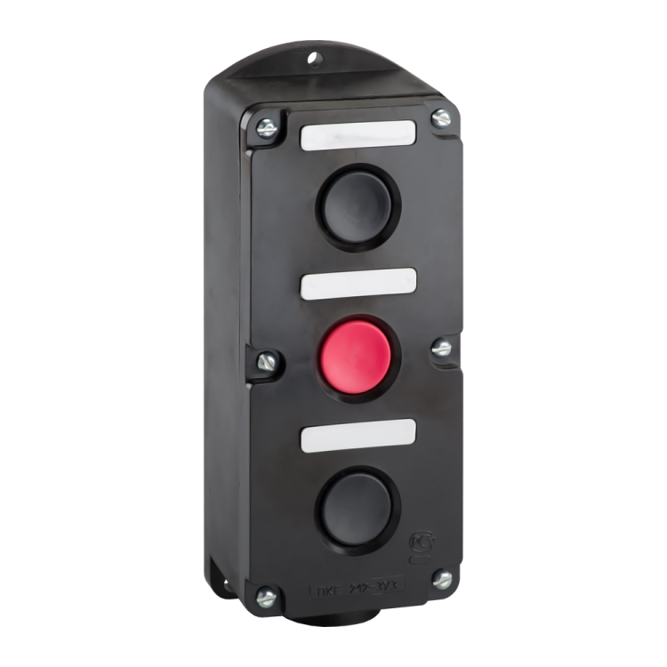 Пост кнопочный ПКЕ 212-3-У3-IP40-КЭАЗ 10А (2 черных + красная кнопка)