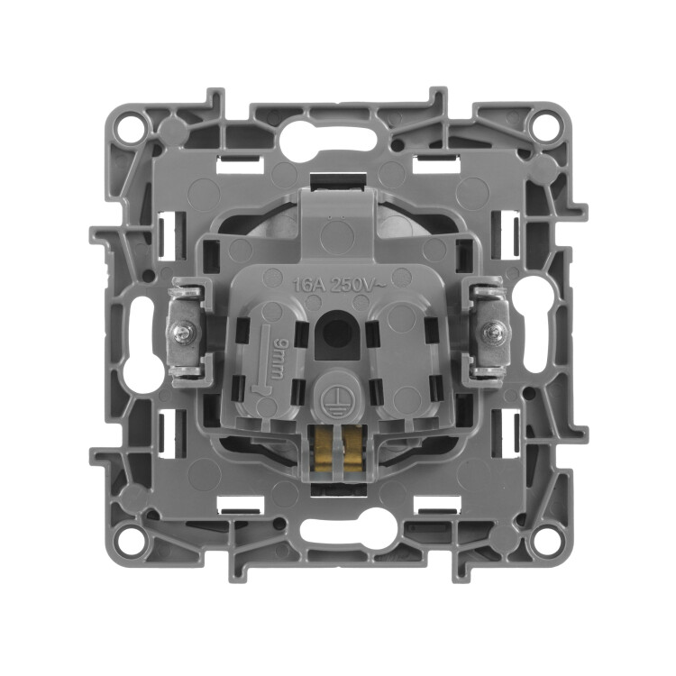 Розетка 1-я (мех. с накл.) С/У с з/к (2P+E) 16А штор., антрацит Etika