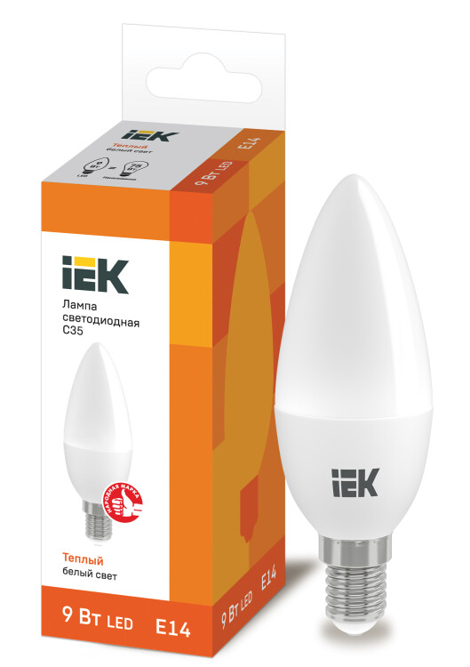 Лампа светодиод. (LED) Свеча Е14  9Вт 810лм 3000К 230В матов. IEK