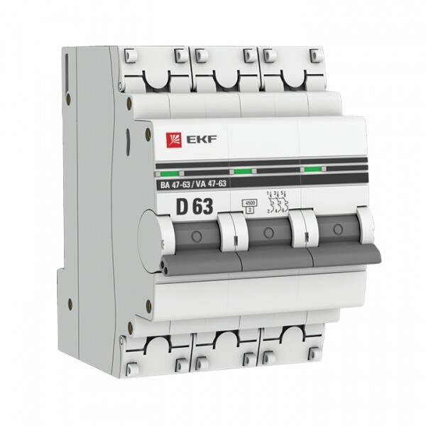 Выключатель автомат. 3-пол. (3P)  63А D  4,5кА ВА47-63 PROxima EKF