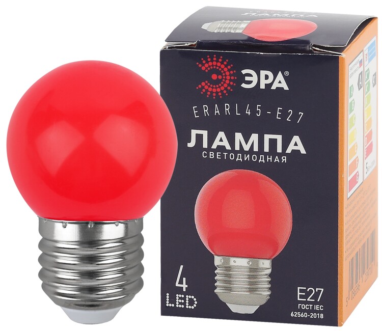 Лампа светодиод. (LED) для белт лайт Шар E27 1Вт 10лм 230В красная ЭРА